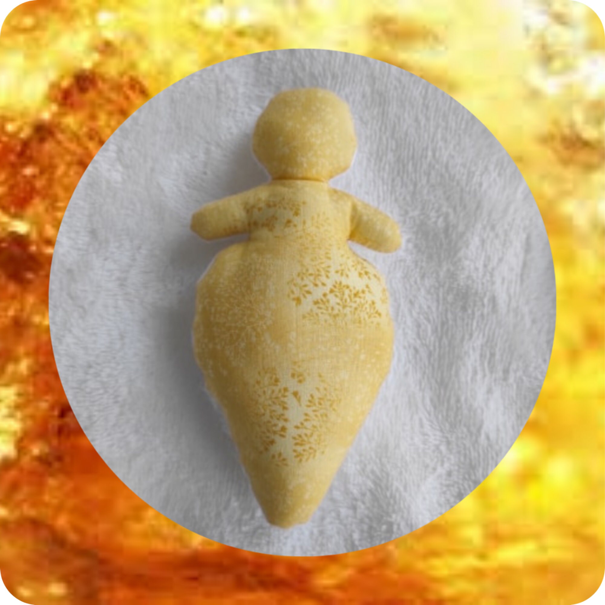 Poupée Tissu Jaune avec Pierre Gemme de Citrine Pour Développer La Créativité, Witdoll Poupée d'amou