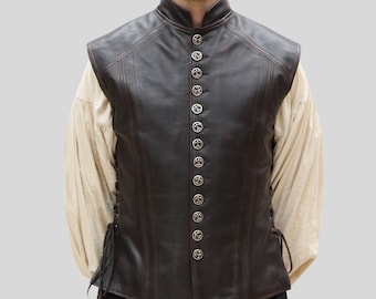 Mens Genuine Leather Medieval Vest Renaissance Real Leather vintage Waistcoat, Mens Sleeveless Vest