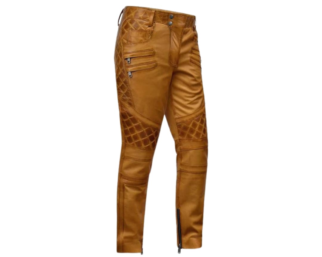 Mens Brown Genuine Leather Renaissance Pant, Slim Fit Pants for Men and ...