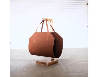Leather Bag for Wood Storage, Handmade Firewood Holder, Wood Log Carrier Bag, Wood Harvesting Bag, Firewood Storage Bag