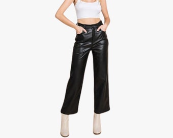 Women Classic Style Leather Pant, Loose Vegan Faux Leather Pant, Steampunk Capri Style Loose Leather Pants, High Waist Leather Breeches