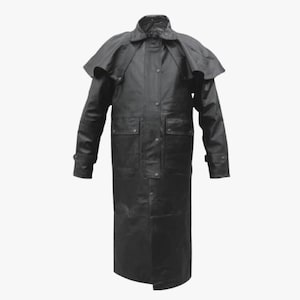 Handmade Men Duster Leather Trench Coat With Cape, Genuine Leather ...