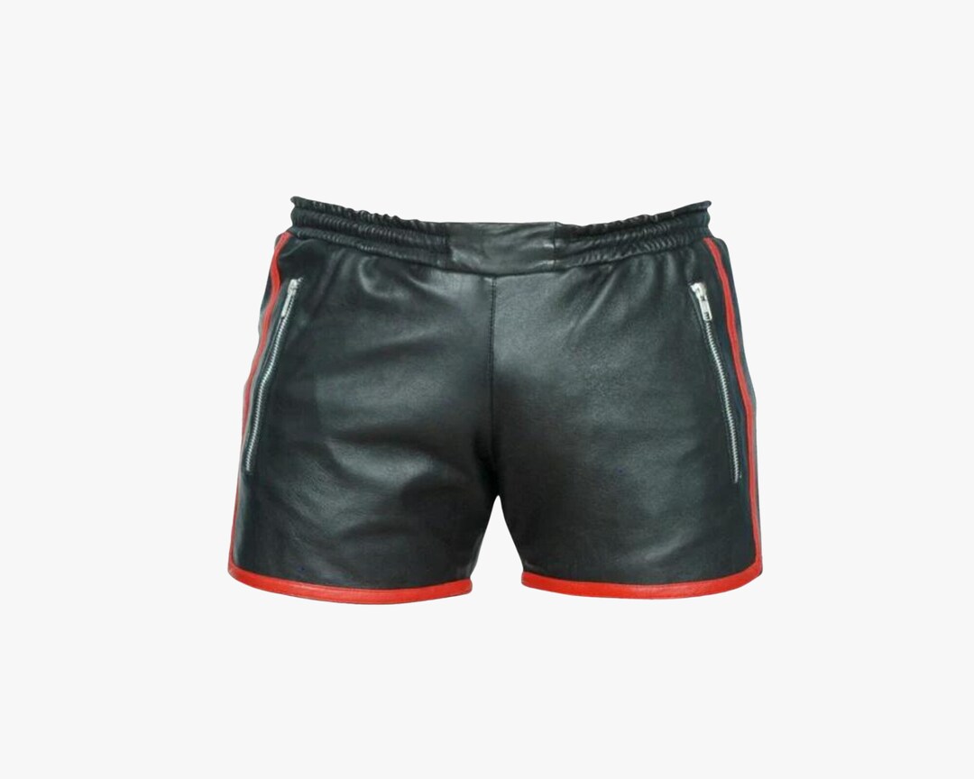 Mens Soft Leather Boxer Shorts Booty Black Shorts With Red Etsy