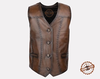 Cosplay Mens Genuine Leather Medieval Vest, Renaissance Brown Real Leather Vest, Vintage Waistcoat, Mens Raid Sleeveless Vest