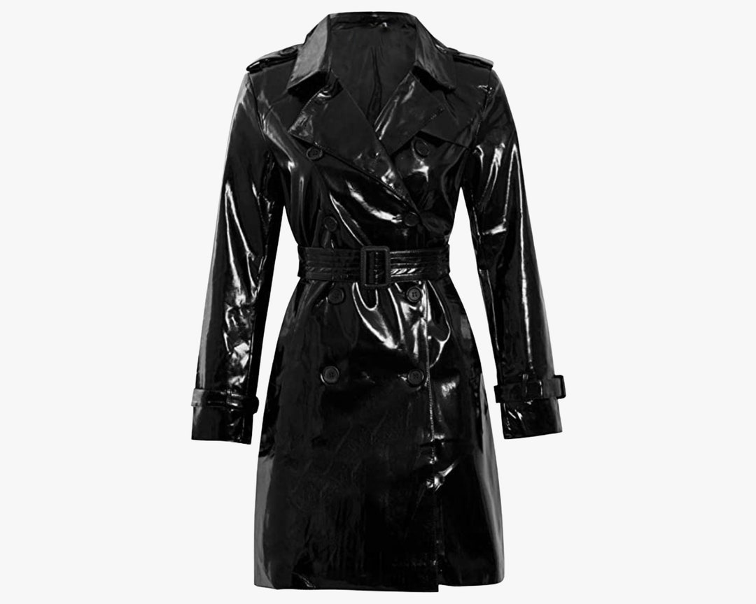 Handmade Black Genuine Leather Trench Coat Women, Leather Long Trench