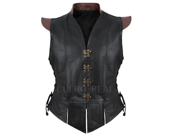 Mens Genuine Leather Medieval Jerkin Vest,  Renaissance Real Leather vintage Jerkin Vest, Mens Sleeveless Vest (Black & Brown)