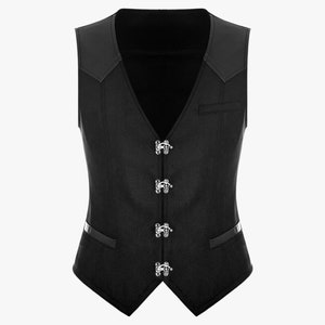 Men Gothic Victorian Style Leather Vest, Handmade Classic Steampunk Leather Vest, Black Biker Leather Vest with Brass Buttons