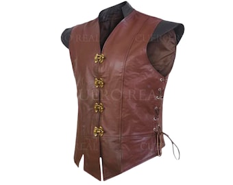 Mens Genuine Leather Medieval Jerkin Vest,  Renaissance Real Leather vintage Jerkin Vest, Mens Sleeveless Vest (Black & Brown)