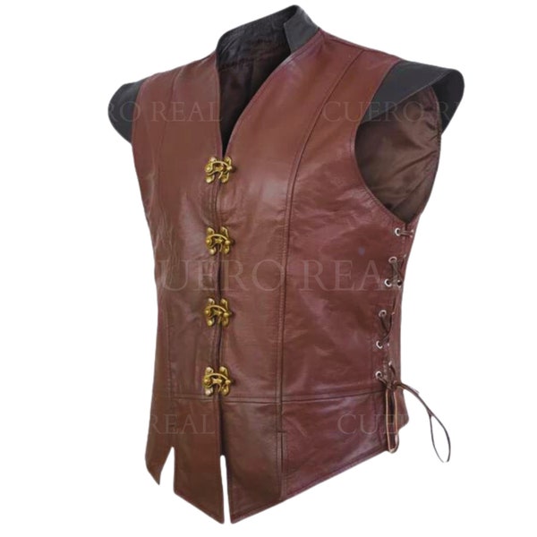 Mens Genuine Leather Medieval Jerkin Vest,  Renaissance Real Leather vintage Jerkin Vest, Mens Sleeveless Vest (Black & Brown)