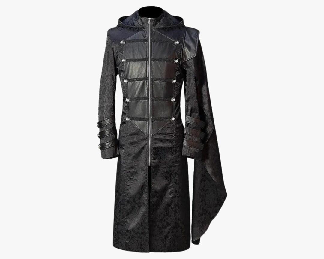 Mens Black Leather Steampunk Trench Coat for Party Wear, Gothic Leather ...