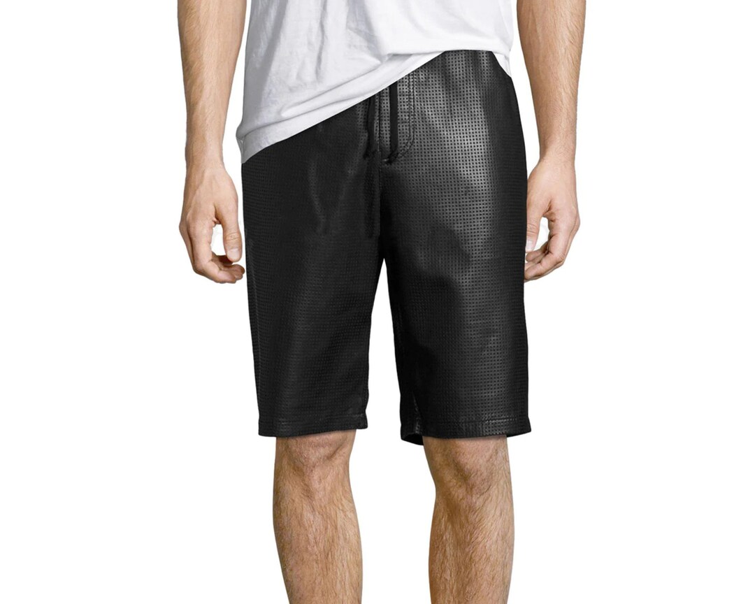Perforated Men Leather Shorts, Soft Leather Shorts for Gym, Men's Real
