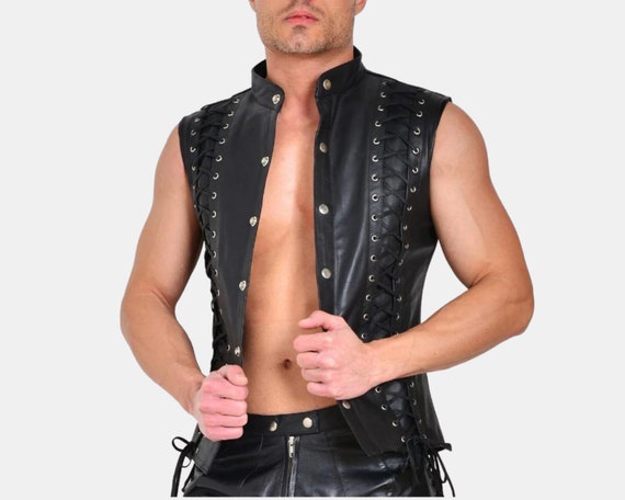 Mens Genuine Leather Medieval Lace up Vest Renaissance Leather