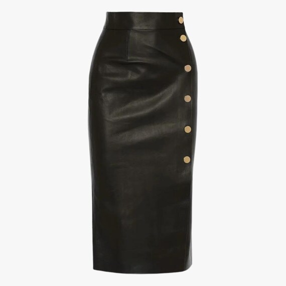 Buy Front Open Mini Leather Skirt, Faux Leather Buttoned up Skirt, Stylish  Leather High Waist Skirt, Black Slim Fit Pencil Skirt Online in India 