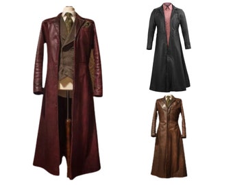 Renaissance Victorian Men Tranchcoat Long Leather Coat, Gothic Long Trench Coat, Duster Steampunk Oversize Trench Coat, Unisex Trench Coat