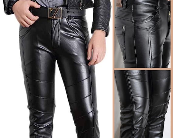 Men Genuine Leather Slim Fit Trousers for Winter, Handmade Steampunk Leather  Bikers Trouser, Classic Club Wear Leather Pants for Men 