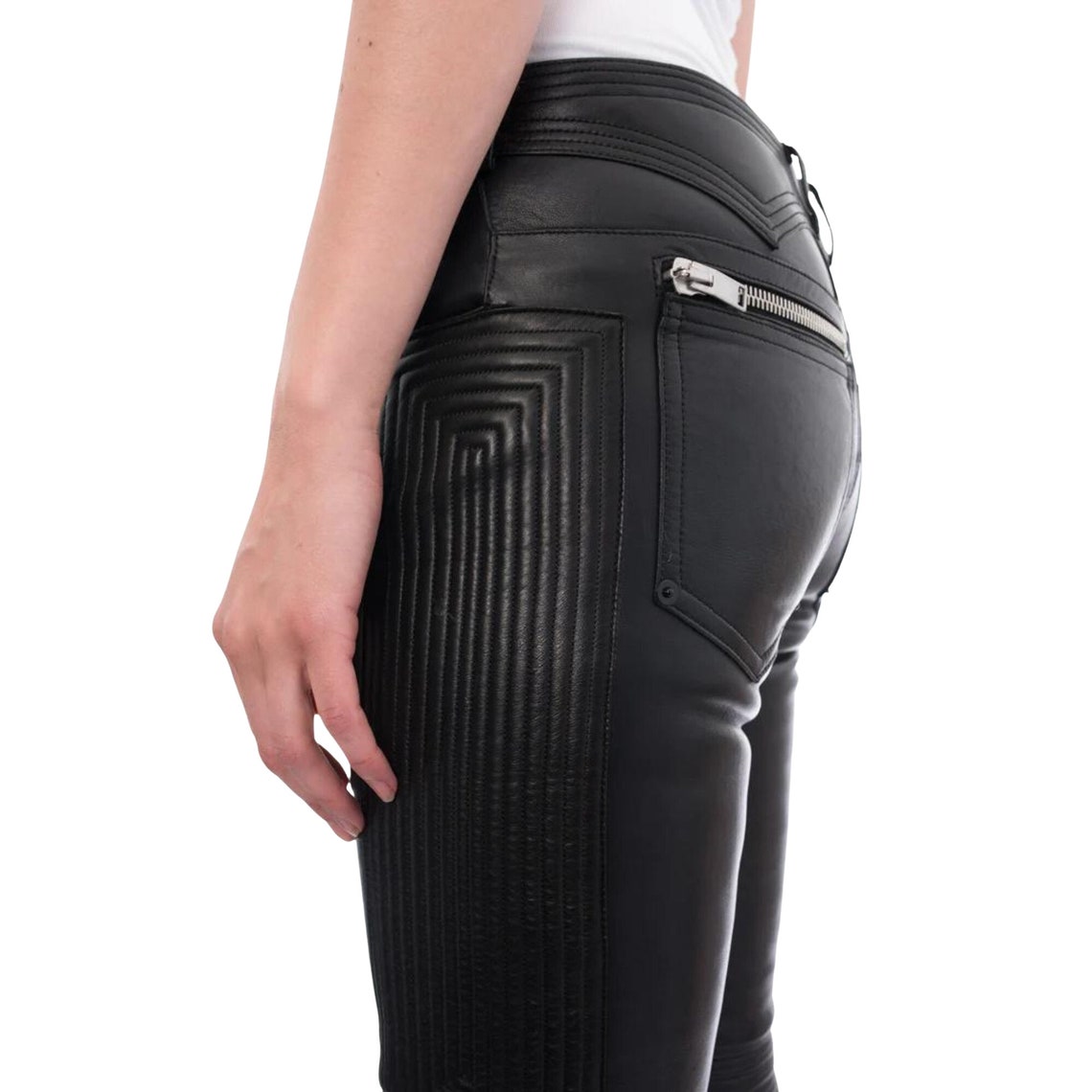 Panel Zipper Leather Pants