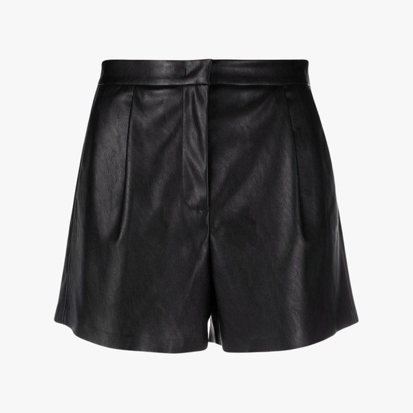 Wide Vegan Leather Shorts for Ladies, High Waist Steampunk Black Leather Shorts, Classic Handmade Biker Leather Shorts for Women