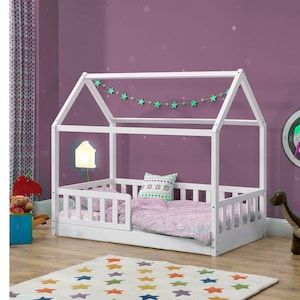 Montessori bed twin size with fences, House bed plan, DIY floor bed, Bed Frame project