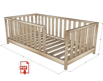 Montessori twin size bed plan, Floor bed digital plan, Nursery DIY bed, Bed Frame project