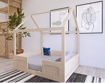 Plan maison de lit simple bricolage. Plan PDF numérique. Lit au sol Montessori avec barres Plan.