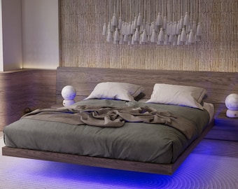 California King-Size-Schwimmbett digitaler PDF-Plan - Bauen Sie Ihr eigenes schwebendes Bett mit LED-Beleuchtung mit unserem Schritt-für-Schritt-Plan
