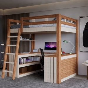DIY Loft Bed plans. Full size loft bed with desk plan. Digital bed plan