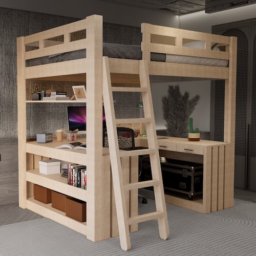 Easy DIY Loft Bed With a Desk Queen Size Plans for Adults Etsy