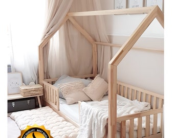 DIY Montessori floor bed with rails  Plan. Twin size House Bed plan