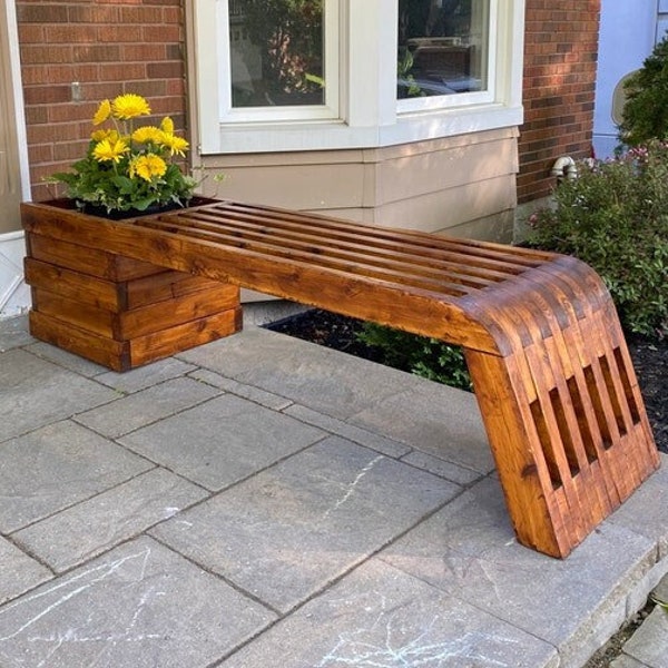 Outdoor bench PDF Plan, Wood planter bench digital PDF download plan