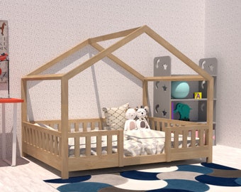 Montessori Bed plans, Full size house bed PDF plan, DIY floor bed, kid's bed blueprints, House Bed Frame project