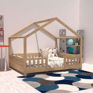 Montessori Bed plans, Full size house bed PDF plan, DIY floor bed, kid's bed blueprints, House Bed Frame project image 1