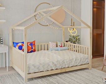 Plans de lit de maison Montessori Queen size, plans PDF de lit de sol bricolage