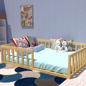 Queen size  bed PDF plans. Montessori Bed frame plans,  DIY floor bed PDF plans,