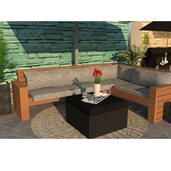 L-shape nook Sofa Plans. DIY Outdoor Wooden Corner Daybed plans