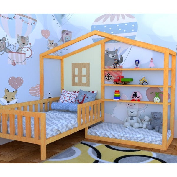 L-Shape nook twin & toddler bed plan/ Corner twin bed plan/kids bed plan/crib size bed plan /child bed plan