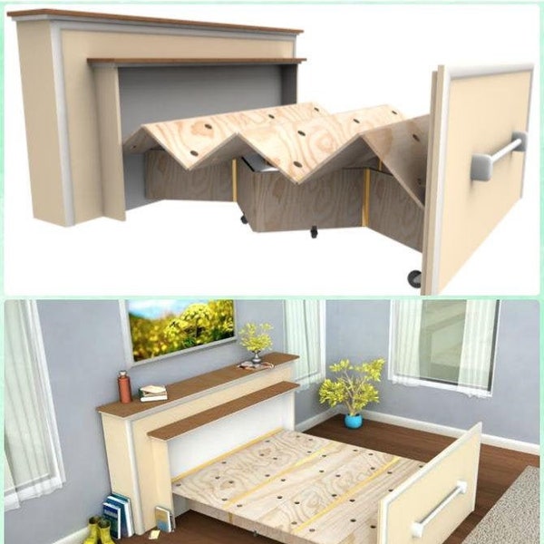 Roll Out Bed Plan, Bed in box project, Trundle bed blueprint, Bedroom Furniture,  DIY Folding Bed Frame