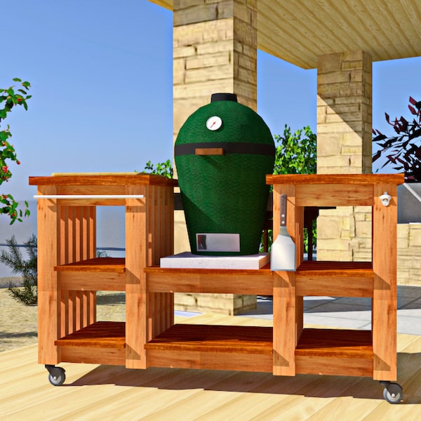 Custom Grill Table for Big Green Egg/Kamado Joe PDF plan,  Grill Cart plans