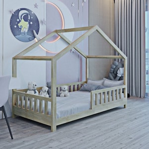 Camas de casa para 2 niños, tamaño individual, en forma de L, cama de  plataforma doble Montessori de esquina de madera, marco de cama Montessori  con