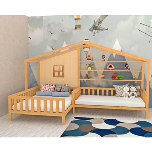 Plan de lit jumeau en forme de L/lit jumeau avec tiroirs de rangement/plan de lit jumeau d'angle/plan de lit d'enfant/plan de lit d'enfant avec tiroirs/plan de lit d'enfant image 6