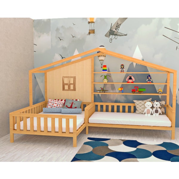 L-Shape nook twin bed plan/ Corner twin bed plan/kids bed plan/toddler bed plan /child bed plan