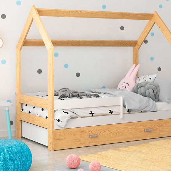 Montessori Full bed with Storage plan, Full size house bed with slats project