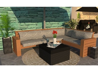 L-shape nook Sofa Plans. DIY Outdoor Wooden Corner Daybed plans