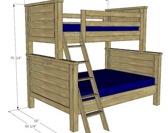 Twin over Full Bunk Bed plans. Twin size toddler bed. DIY Full Beds Plan. PDF plan Kids bed plans Platform Bed Loft Bed Plan. DIY Wooden Bed