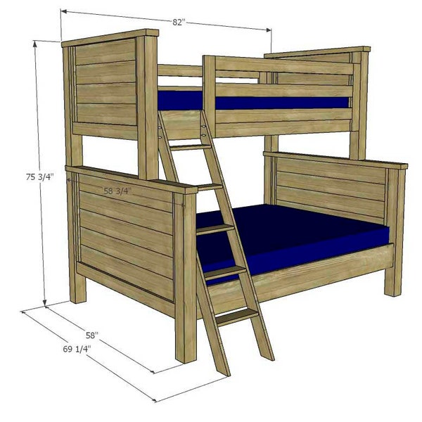 Twin over Full Bunk Bed plans. Twin size toddler bed. DIY Full Beds Plan. PDF plan Kids bed plans Platform Bed Loft Bed Plan. DIY Wooden Bed