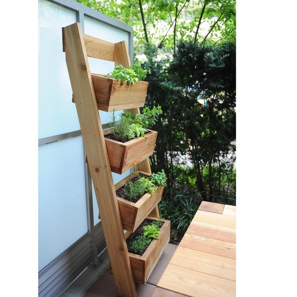 Plano de jardinera de escalera vertical, jardinera vegetariana, jardinera al aire libre, plano de jardinera de jardín, plano PDF de jardinera de madera