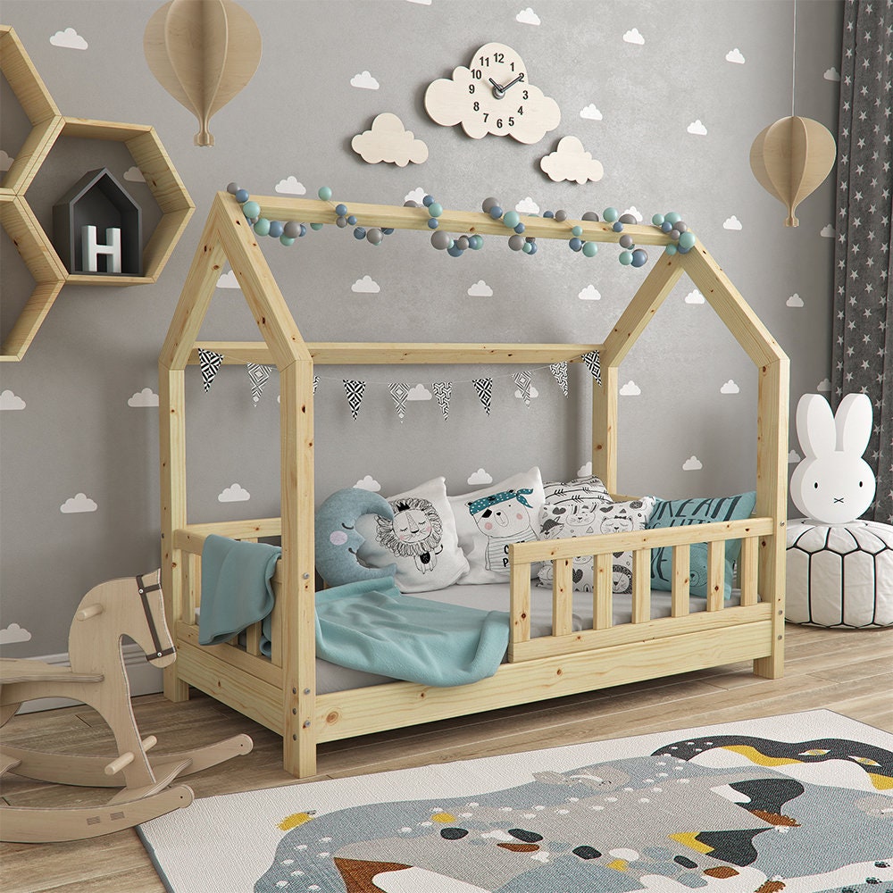 Full Size House Bed With Slats and Fences Montessori Bed PDF Plan