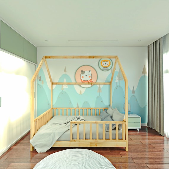 Cama Montessori con cama plegable debajo. Plano digital en PDF. Cama  Montessori tamaño doble, cama de piso DIY, cama para niños, marco de cama  de la casa -  España