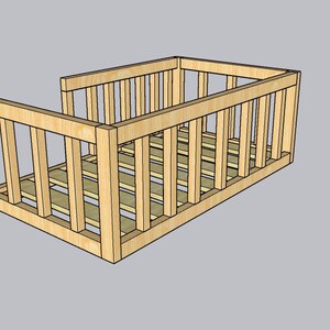 May include: A wooden cot frame with slats and a simple design. The frame is made of unfinished wood and is ready to be painted or stained.