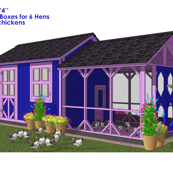 21' x 8' DIY Chicken Coop + Garden shed  Plans PDF - Backyard Chicken Hutch - Hen House blueprints