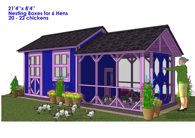 21' x 8' DIY Chicken Coop + Garden shed  Plans PDF - Backyard Chicken Hutch - Hen House blueprints
